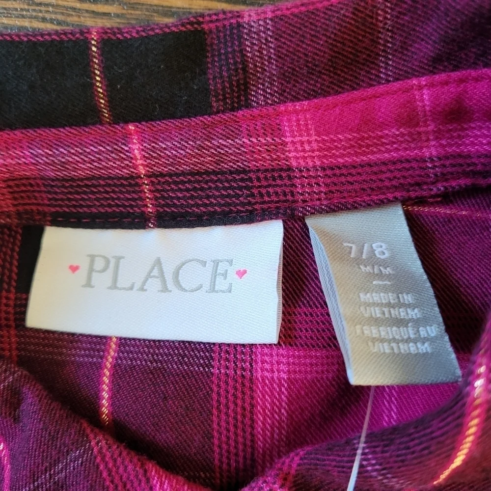 PLACE Long Sleeve Plaid Ruffle Twill Cold Shoulder Dress Size Girl's Medium NEW